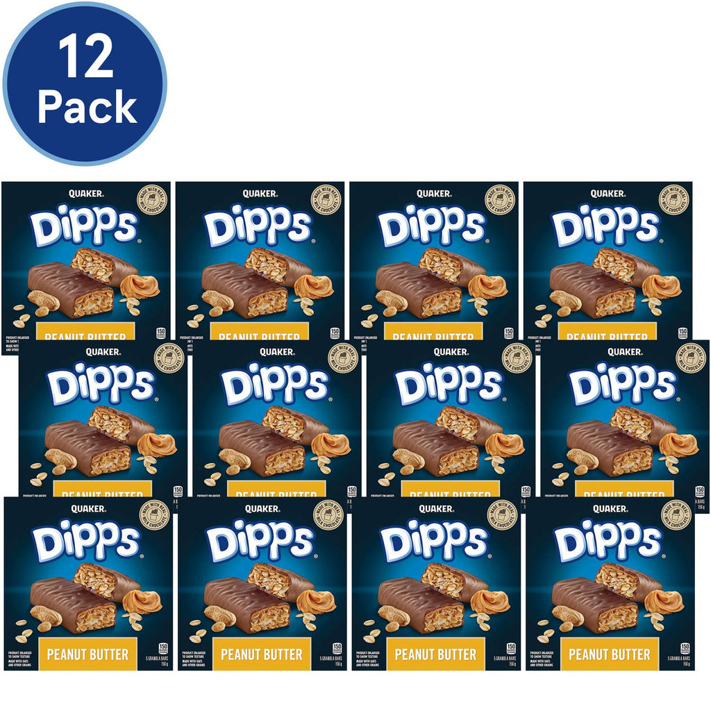 Quaker Dipps Peanut Butter Granola Bars, 5 Bar Pack (Pack of 12) 