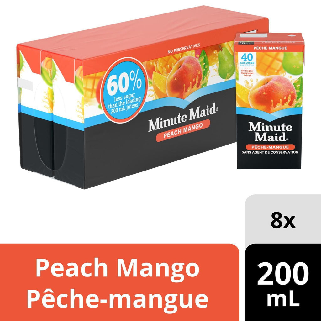 Minute Maid Peach Mango Juice Boxes, 60% Less Sugar, Perfect for On-The-Go, 8x200ml, 1.6L/56.4 fl. oz - 8 Pack