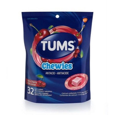 Tums (32ct) Antacid Cherry Soft Chews, 1 Bag, {Imported from Canada}