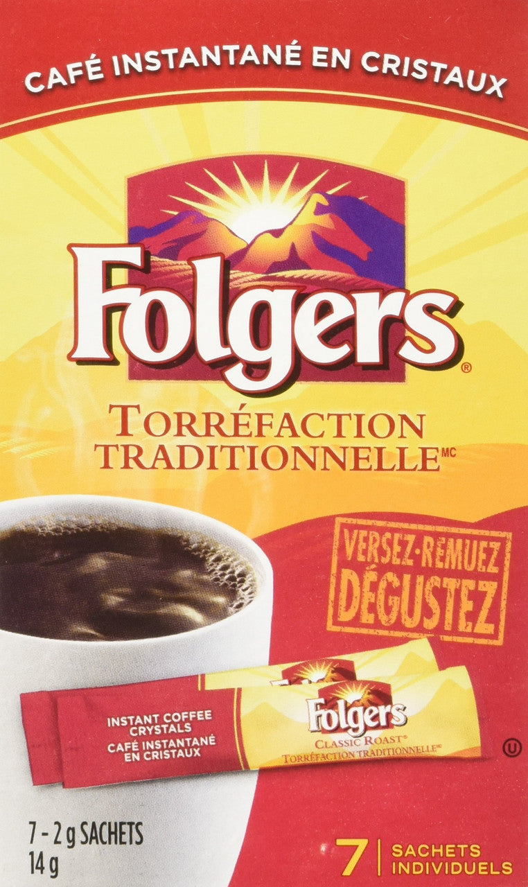 Folgers Classic Roast Instant Coffee Crystals 7 Packets{Imported from Canada}