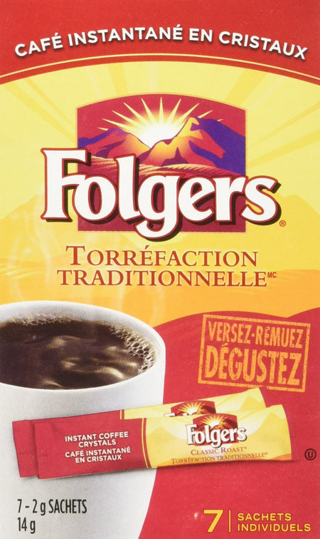 Folgers Classic Roast Instant Coffee Crystals 7 Packets{Imported from Canada}