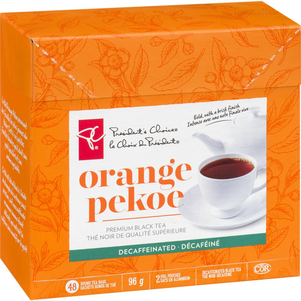 President's Choice, Orange Pekoe Decaffeinated Black Tea, 96g/3.4oz., 48ct, {Imported from Canada}