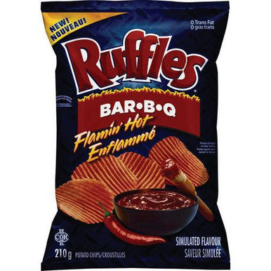 Ruffles Flamin' Hot Bar-B-Q Potato Chips, 210g/7.4oz. Bag, (Imported from Canada)