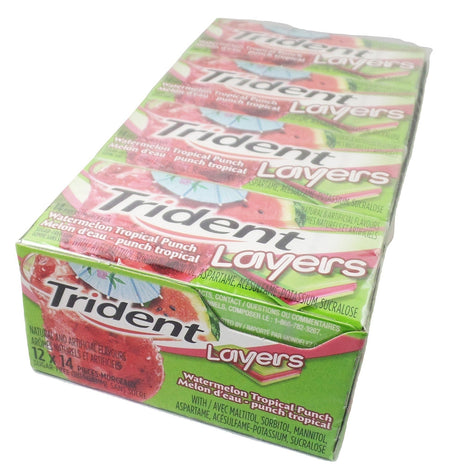 Trident Layers Sugar Free Gum (14-Pieces/Pack, 12ct/Box) (Watermelon Tropical Punch) (Imported from Canada)