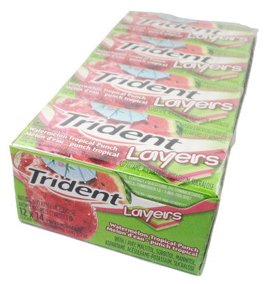 Trident Layers Sugar Free Gum (14-Pieces/Pack, 12ct/Box) (Watermelon Tropical Punch) (Imported from Canada)