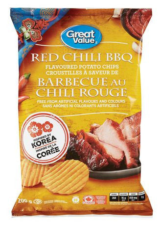 Great Value Red Chili BBQ Flavoured Potato Chips, 200g/7oz., Bag (Imported from Canada)