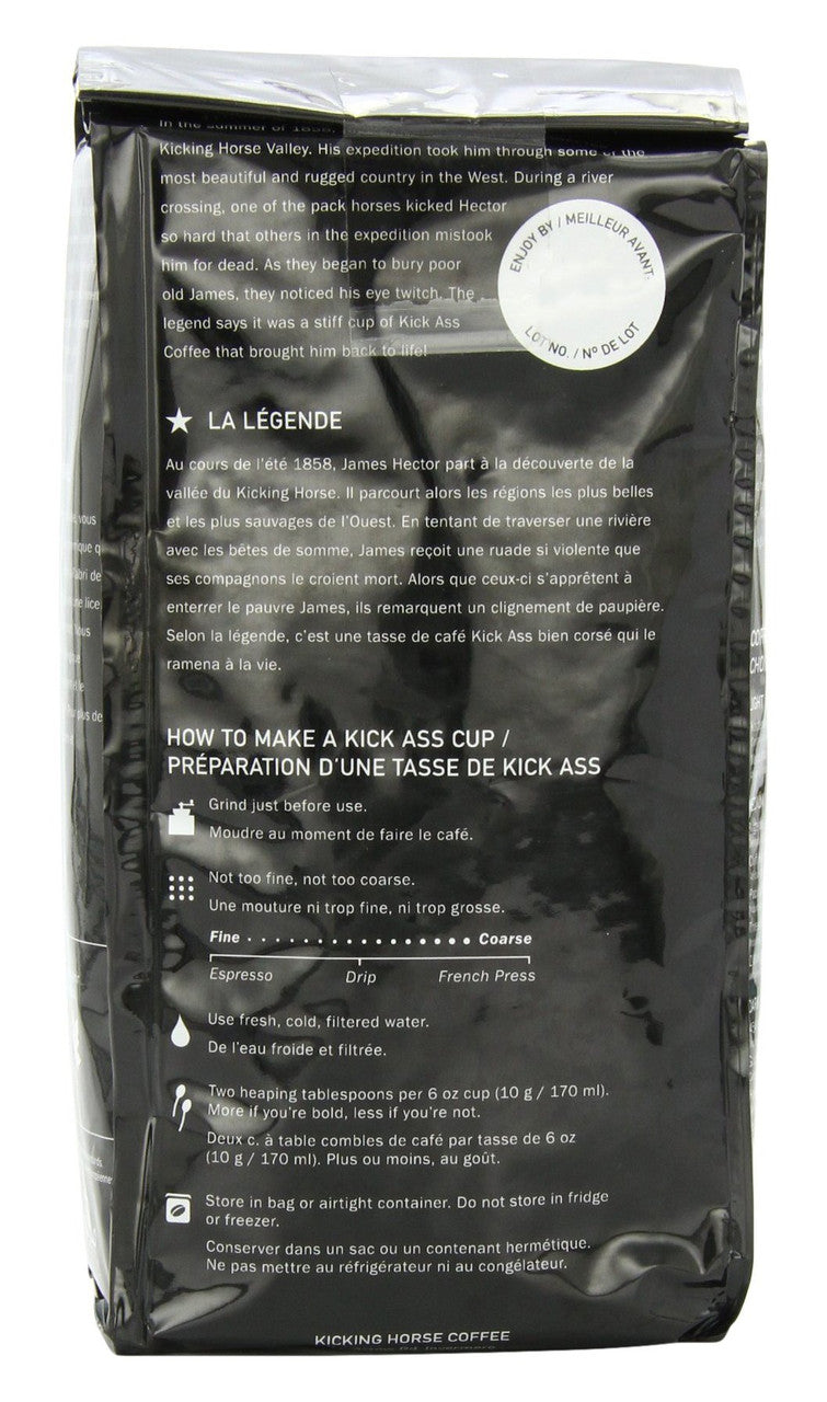 Kicking Horse Grizzly Claw Whole Bean Coffee, Dark Roast, 1lb. - Back Of Package