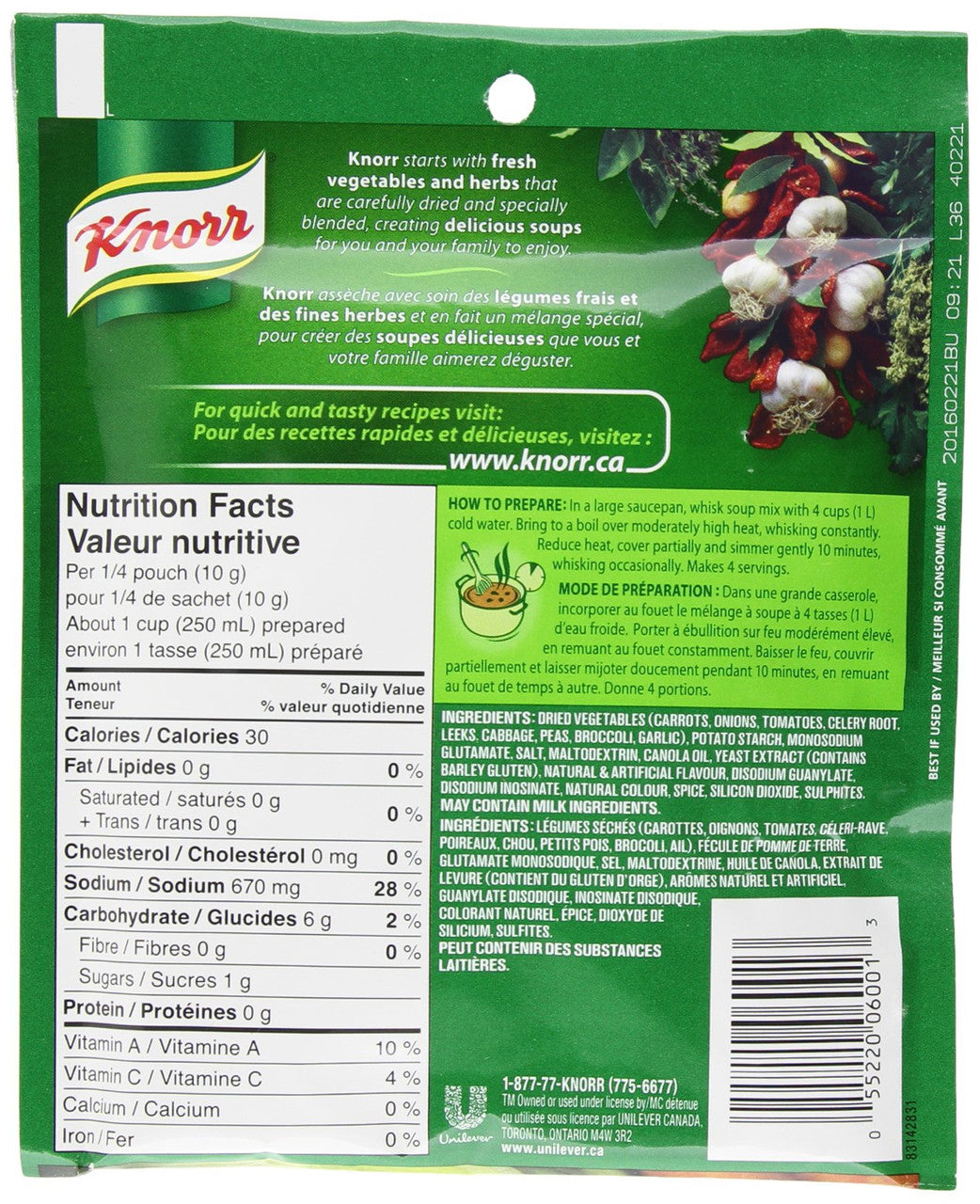 Knorr Vegetable Soup Mix 40 Grams/pack, Pack of 12 {Imported from Canada}