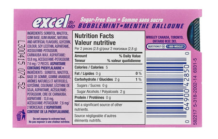 Excel Sugar-Free Gum, Bubblemint, 12-Count, (Imported from Canada)