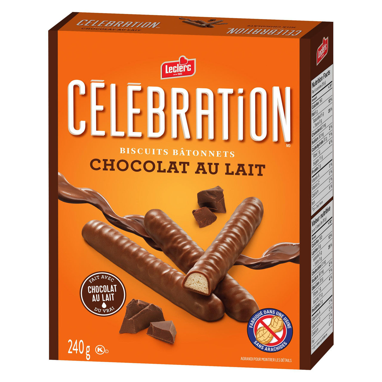 Leclerc Celebration Milk Chocolate Finger Cookies, 240g/8.5 oz. Box {Imported from Canada}