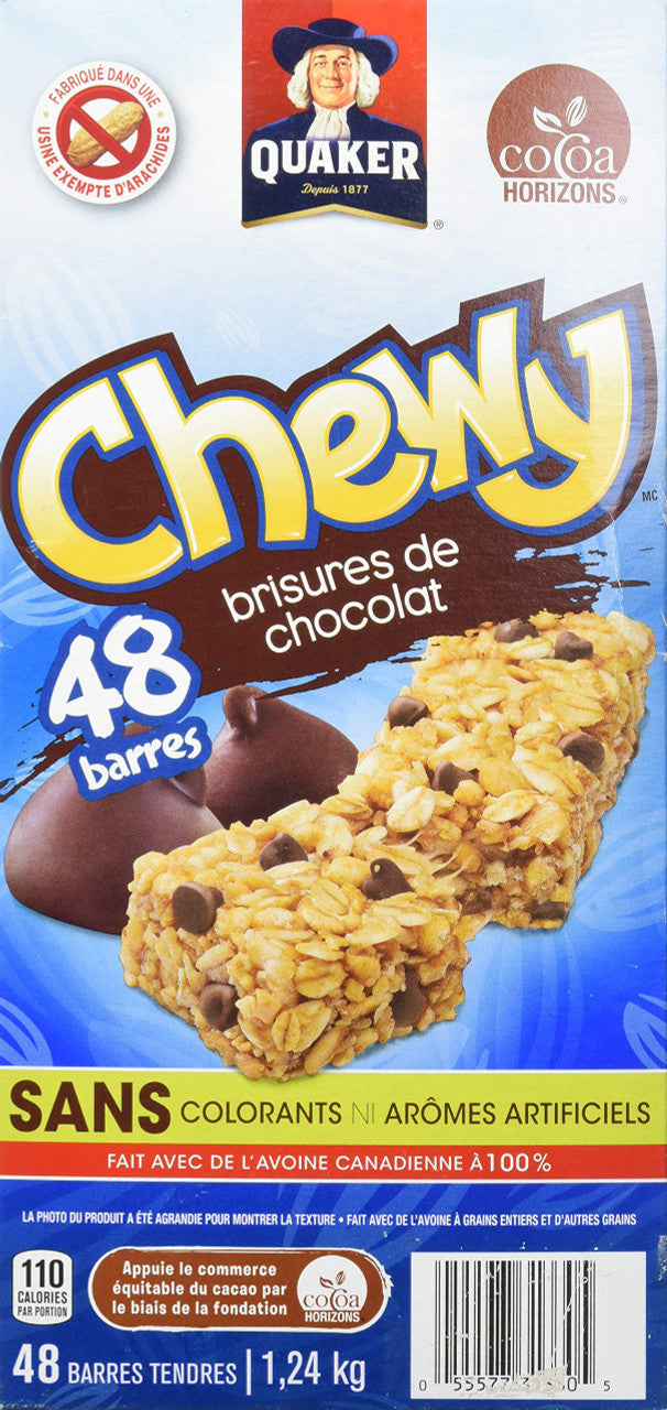 Quaker Chewy Chocolate Chip Bars- Club Size 48 Bars {Imported from Canada}