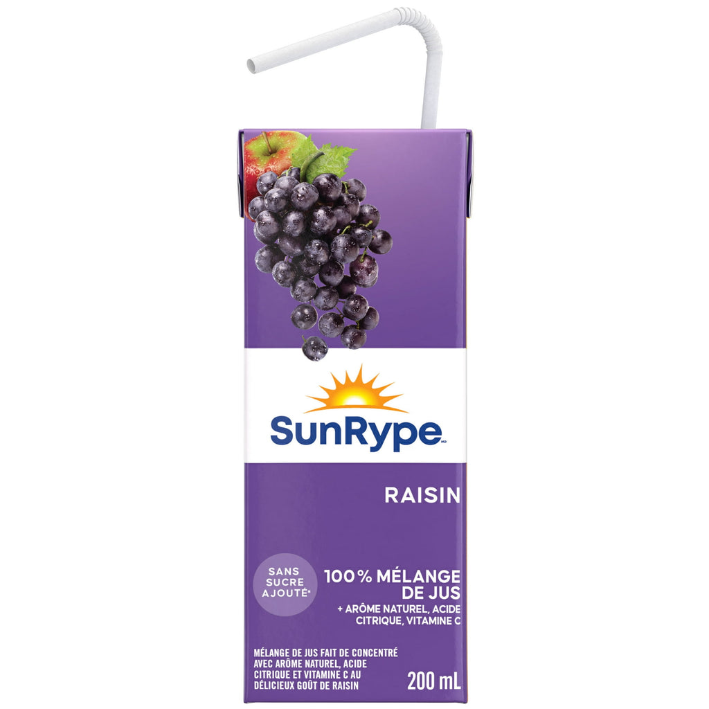 SunRype Grape Juice Boxes Perfect For On-The-Go, 5x200ml/33.8 fl. oz. - Back Of One Juice Box