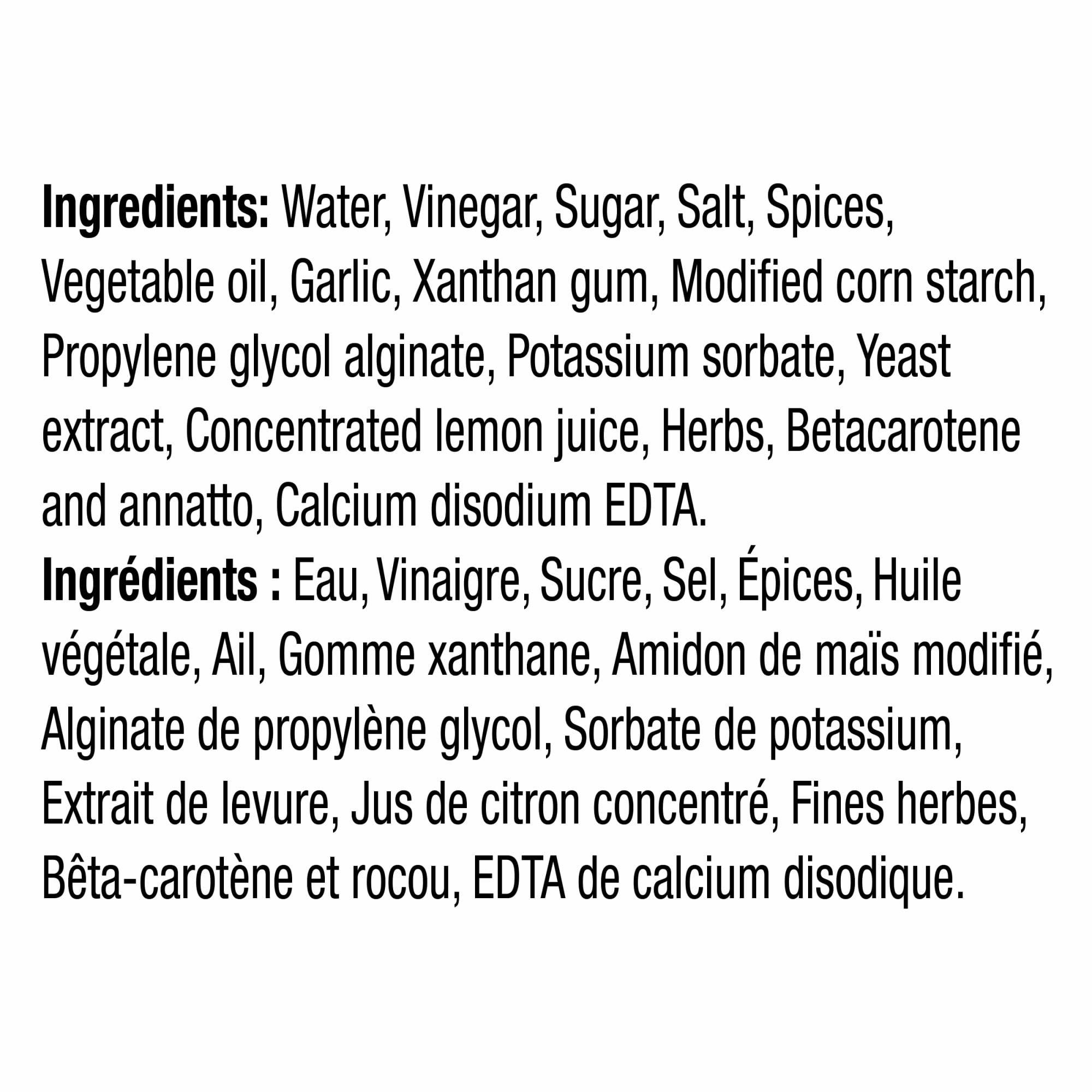 Kraft Fat-Free Italian Dressing 425ml/14.4 oz., Bottle, ingredients label