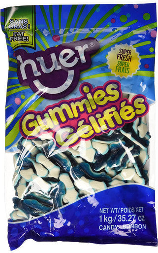 Huer Small Blue Sharks Gummy Candy 1kg/2.2lb Bag {Imported from Canada}