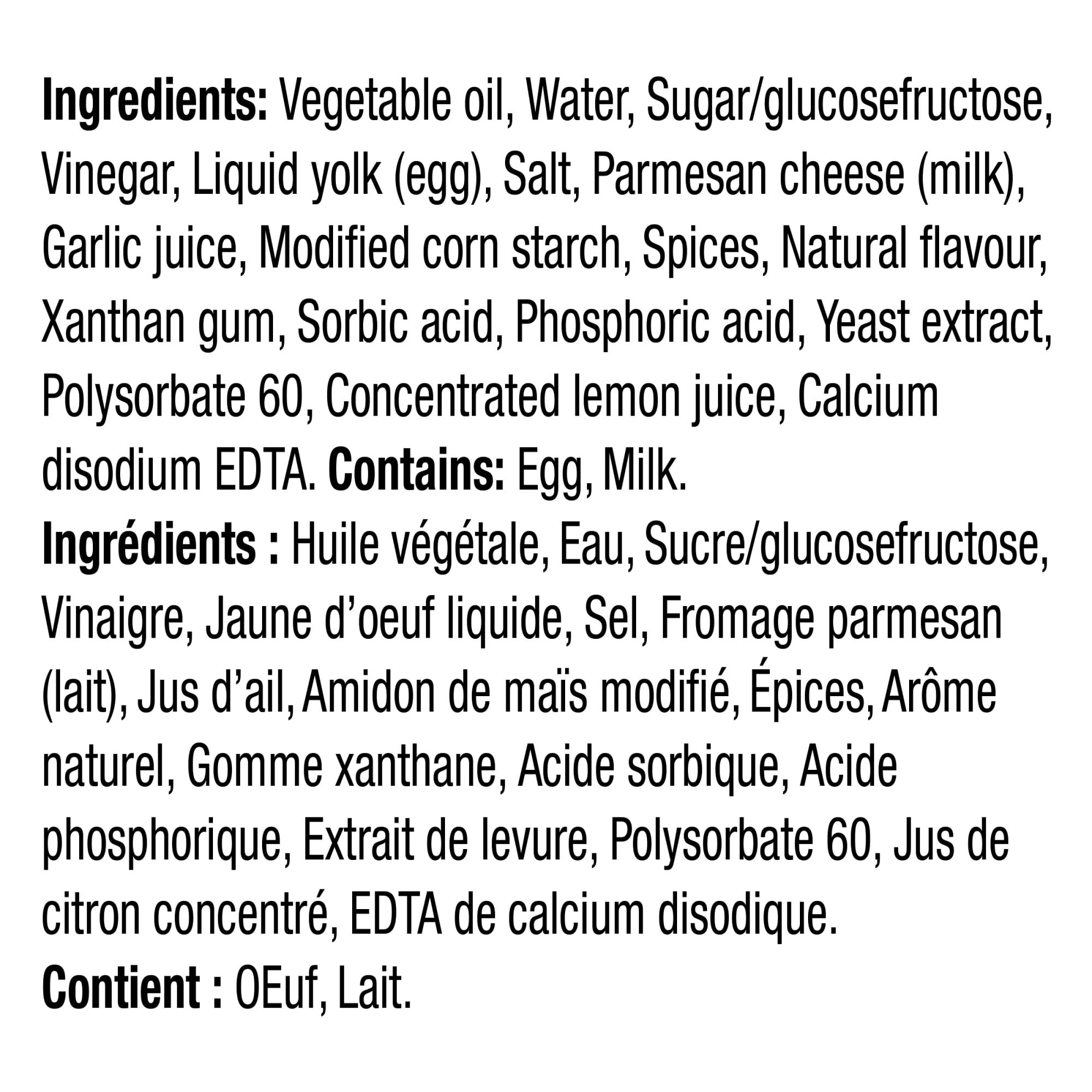 Kraft Peppercorn Ranch Dressing 425ml/14.4 oz., Bottle, ingredients label