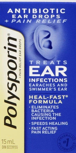 Polysporin Plus Pain Relief Antibiotic Ear Drops, 15 ml {Imported from Canada}