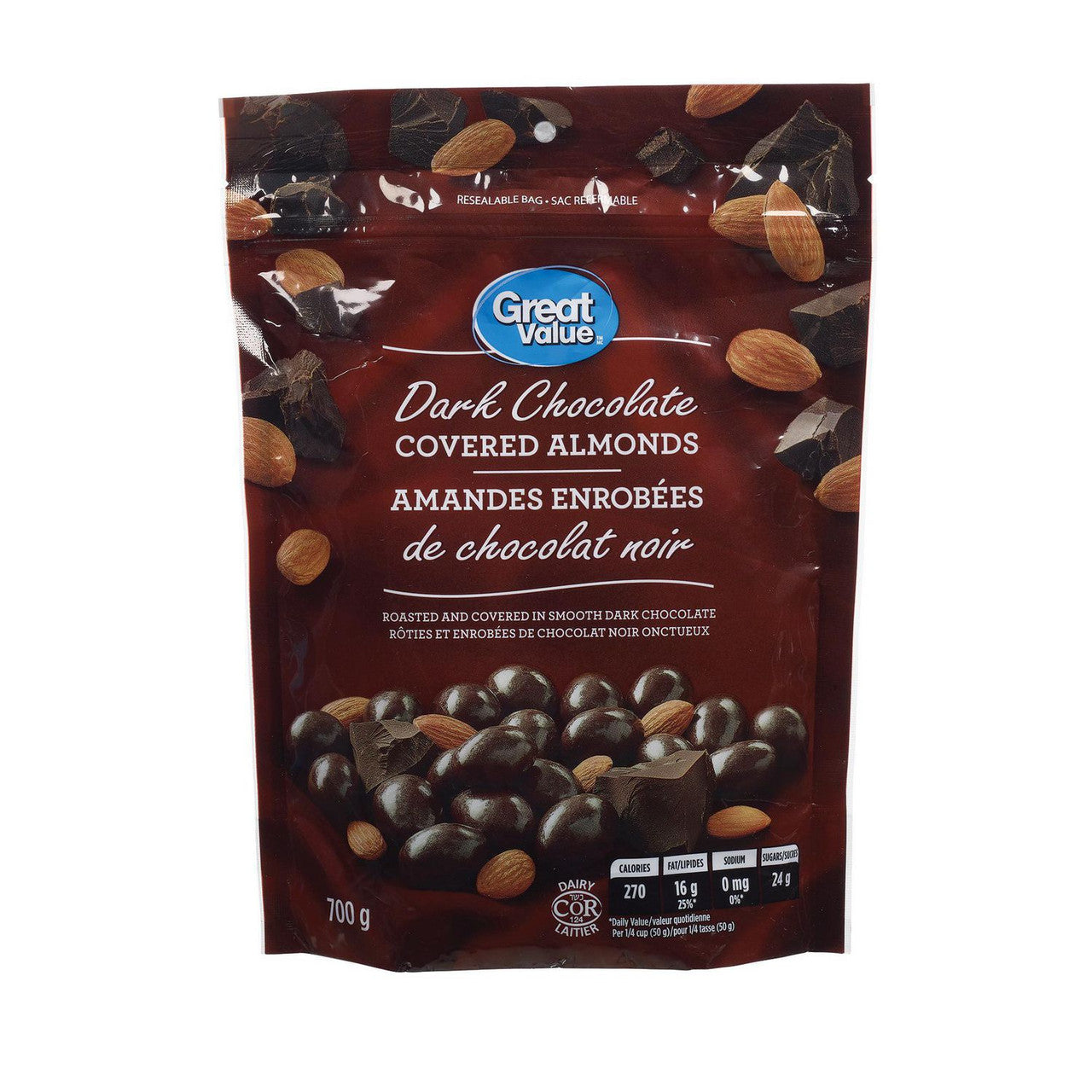 Great Value, Dark Chocolate Covered Almonds, 700g/24.7 oz., {Imported from Canada}