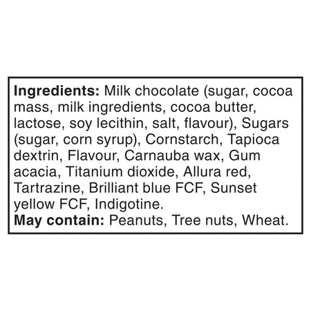 Ingredients label of M&M's Holiday Mint Milk Chocolate Candies, 165g/5.8 oz. Bag