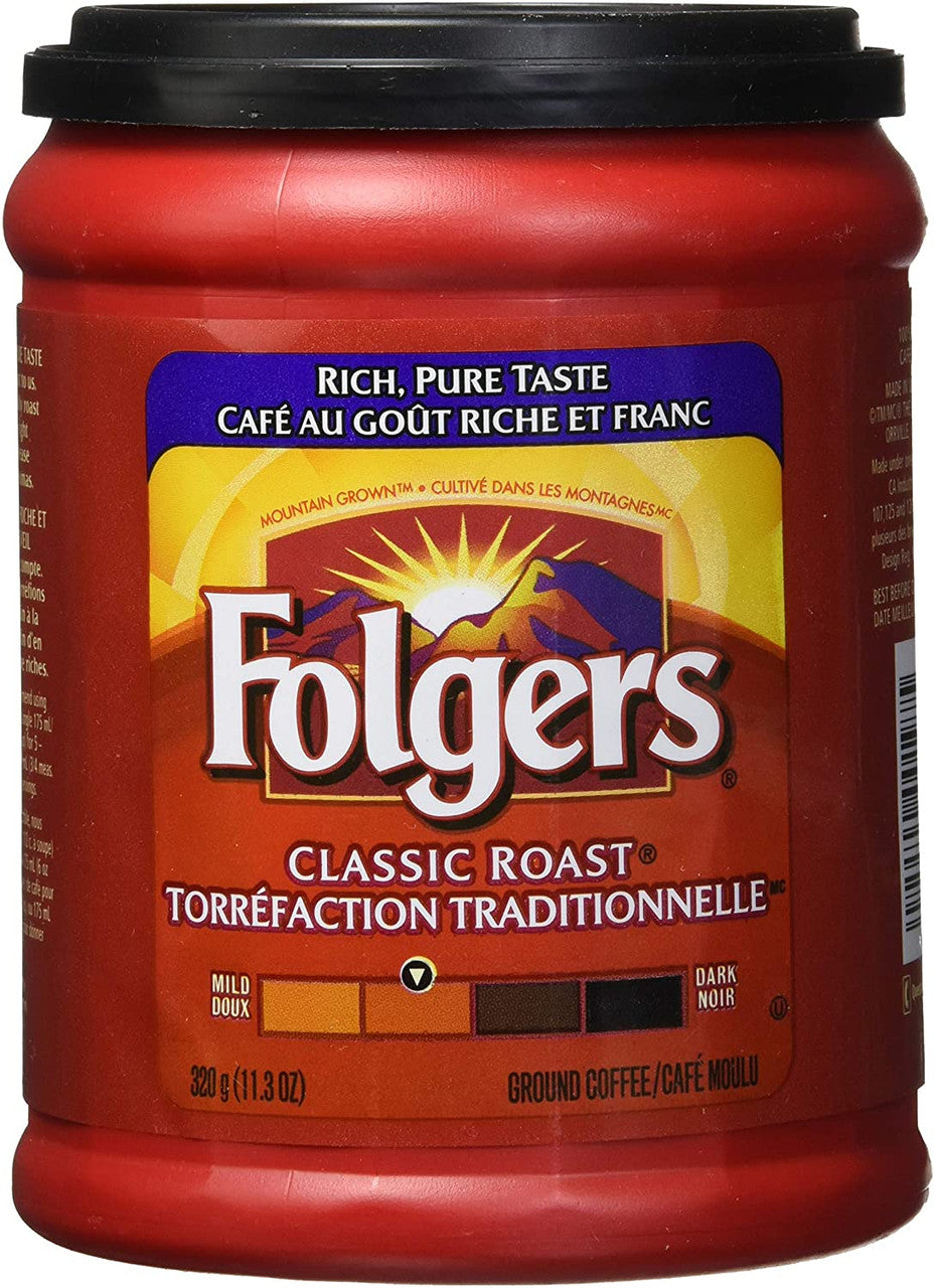 Folgers Classic Roast Ground Coffee 320g/11.3oz, (Imported from Canada)