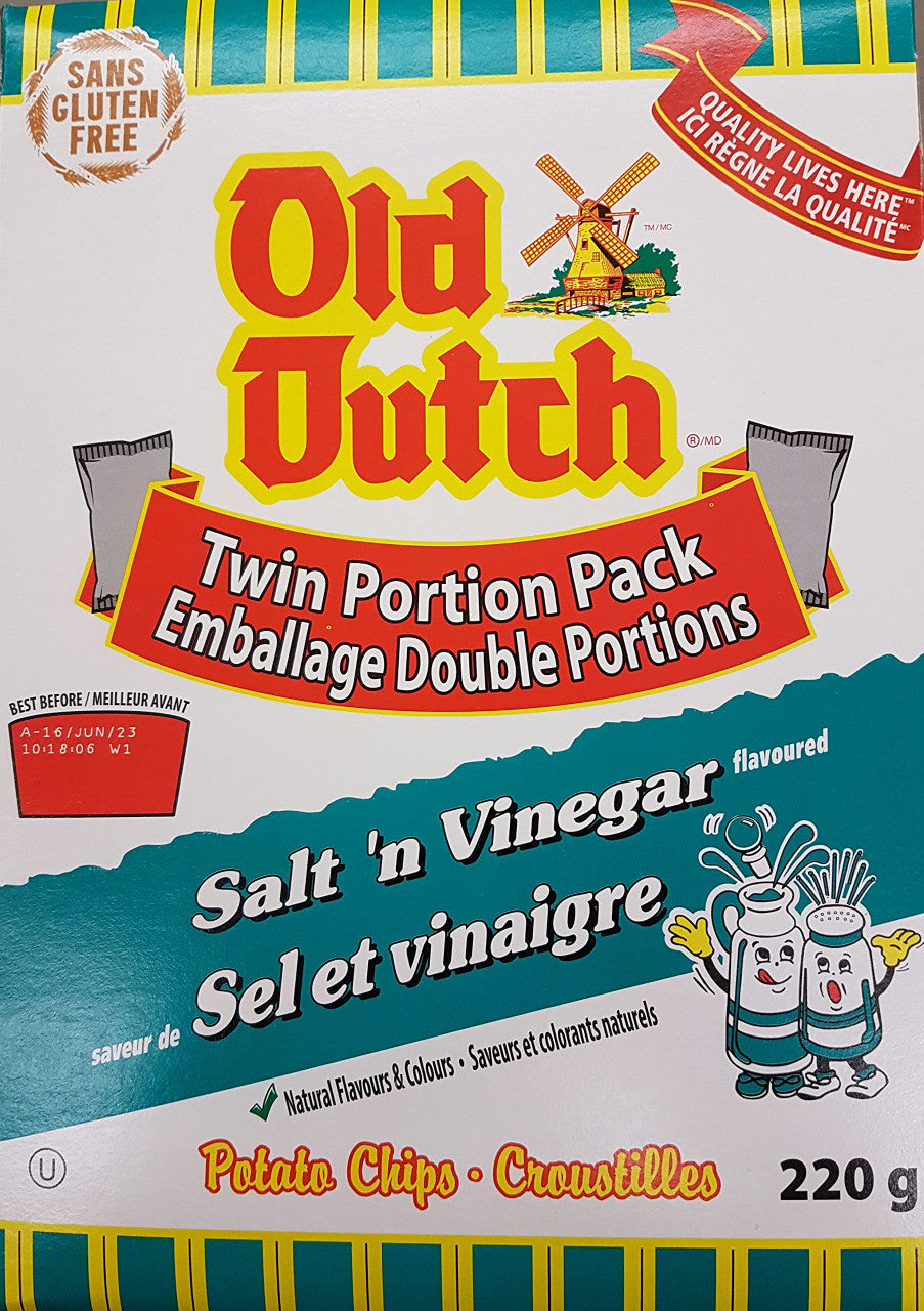 Old Dutch Salt & Vinegar Potato Chips 220g/7.8 oz., Box (3pk) {Imported from Canada}