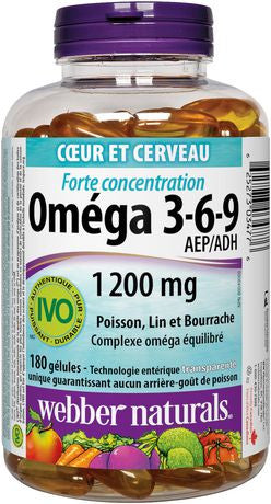 Webber Naturals Omega 3-6-9 High Potency 1200 mg  Fish, Flax & Borage, 180 Softgels