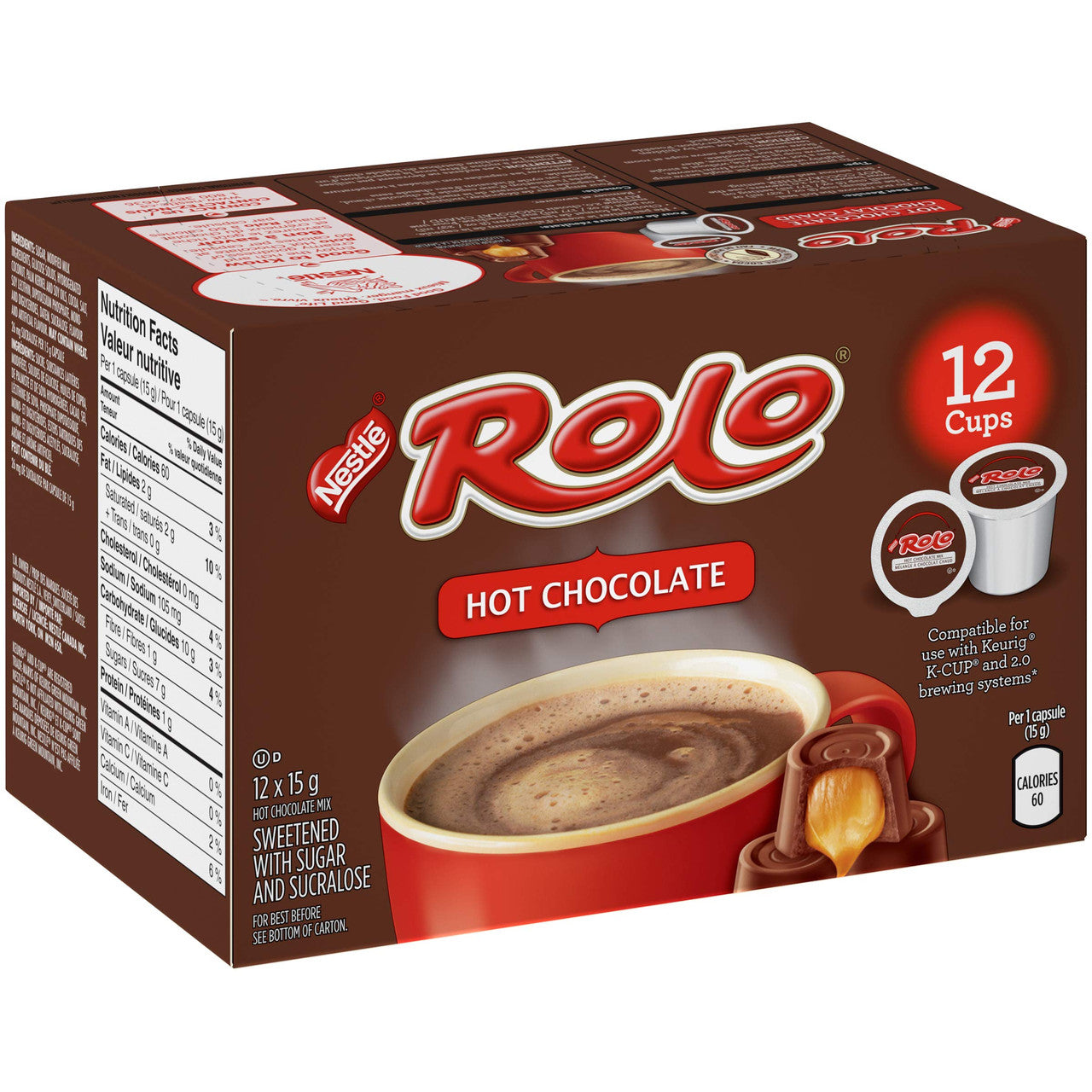 Nestle Carnation ROLO, Hot Chocolate, Keurig K-Cup Compatible Pods 12x15g (Pack of 6, 72 ct) {Imported from Canada}