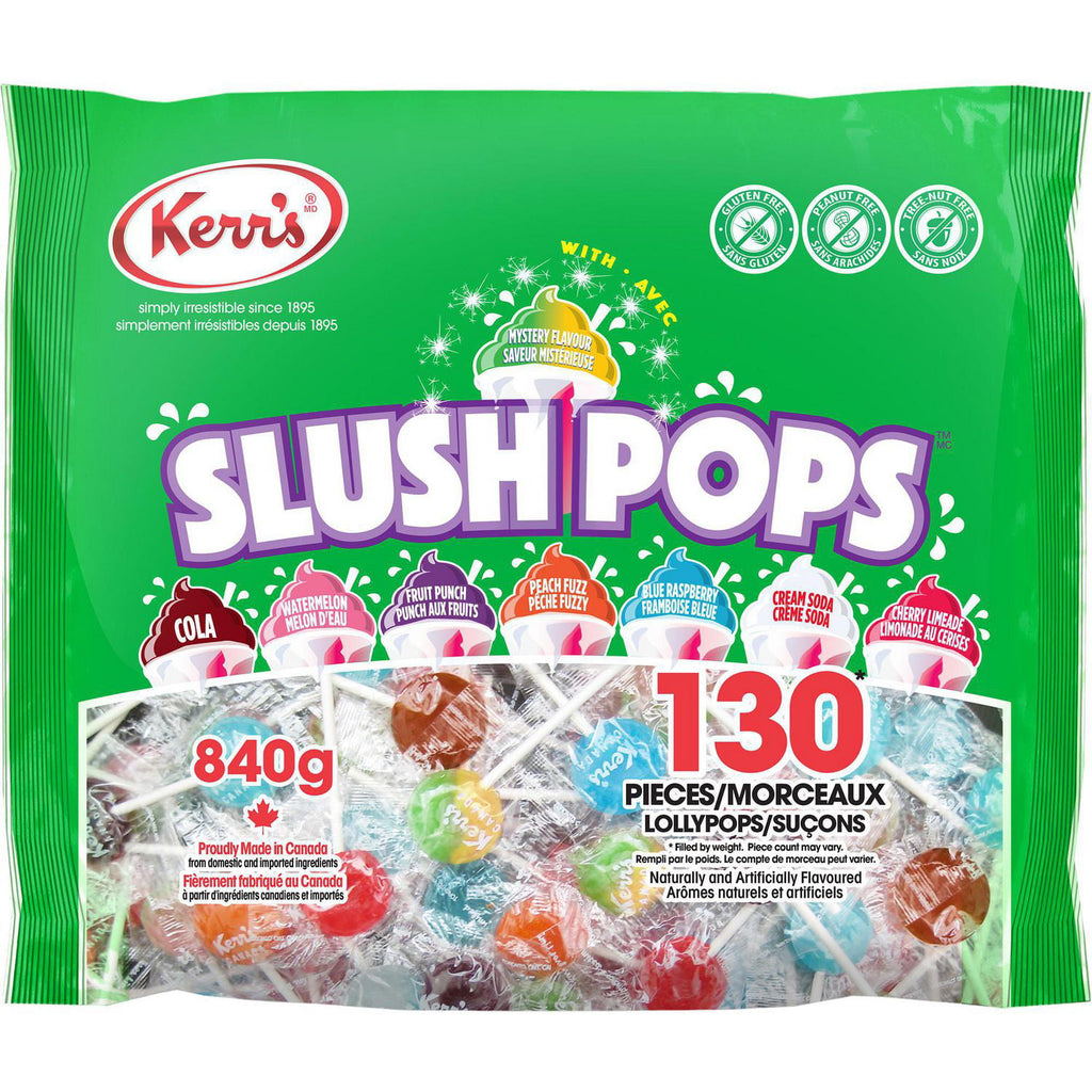 Kerr's Slush Pops, Summer Slushy Flavored Lollipops, 130 count, 840g/1.8 lbs. Bag {Imported from Canada}