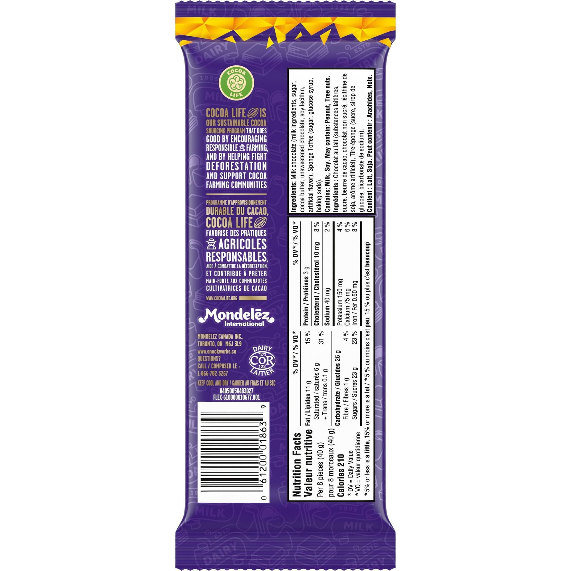 Cadbury Dairy Milk Crunchie Milk Chocolate Bar with text and branding on a white background
