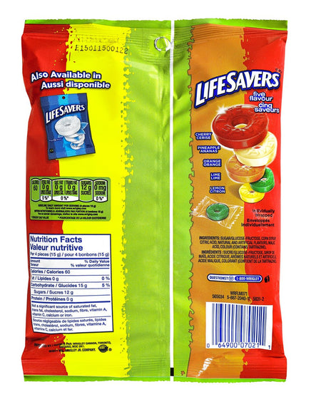 Life Savers Five Flavour, Peg Bag, 150gm, 12 Count {Imported from Canada}