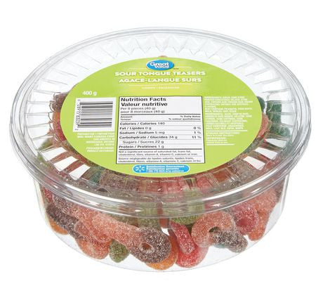 Great Value, Tub of Sour Tongue Teasers Gummy Candy, 400g/14.1oz, {Imported from Canada}