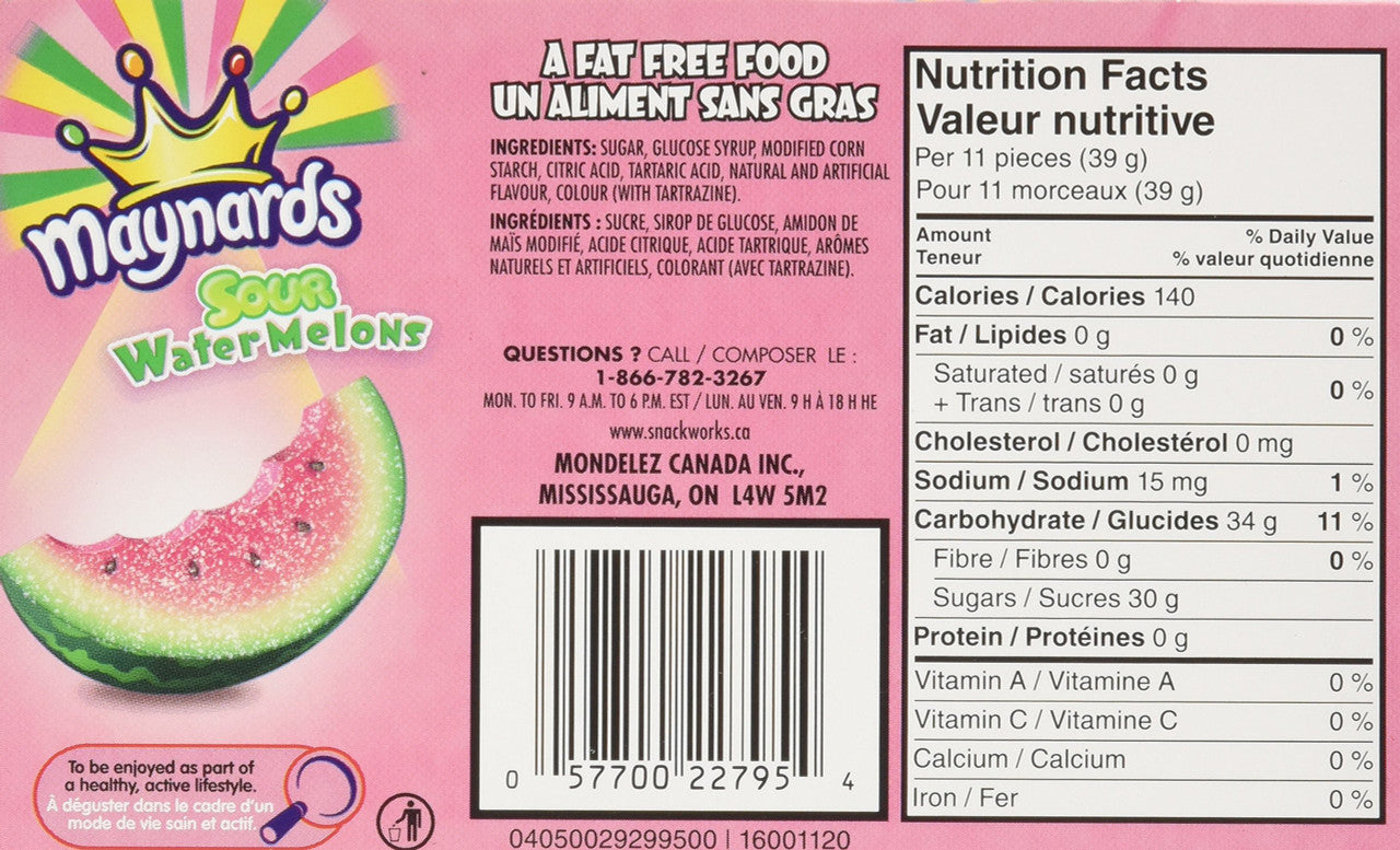Maynards Sour WaterMelons Candy, (6pk) 100g/3.5oz., {Imported from Can