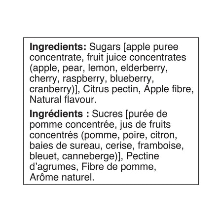 Ingredients list for Sunrype Fruitsource 100% Real Fruit Bites on a white background