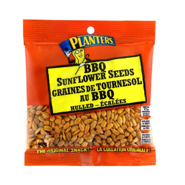 Planters BBQ Hulled Sunflower Seeds, 90g/3.2oz., 12 Pack, {Imported from Canada}