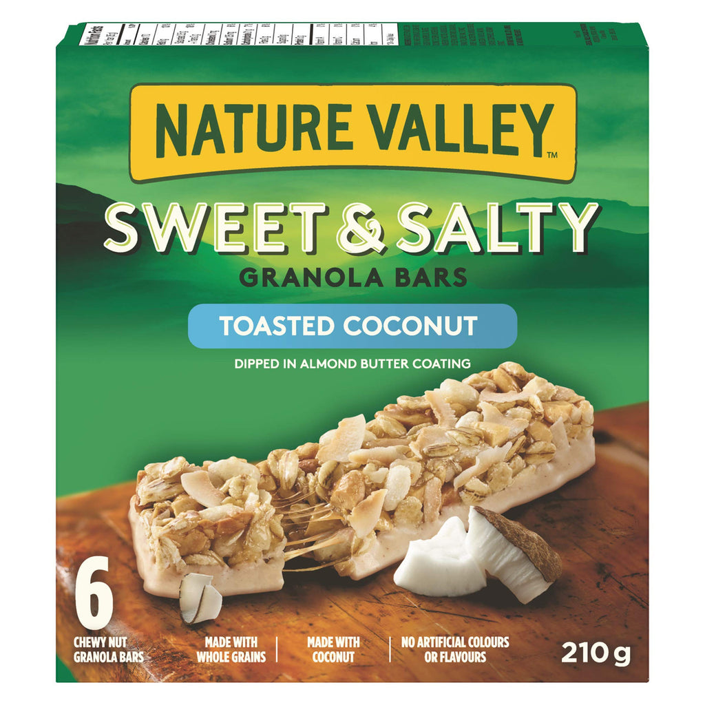 NATURE VALLEY Sweet & Salty Toasted Coconut Granola Bars, 6 Bars, 210g/7.4 oz., Box, {Imported from Canada}