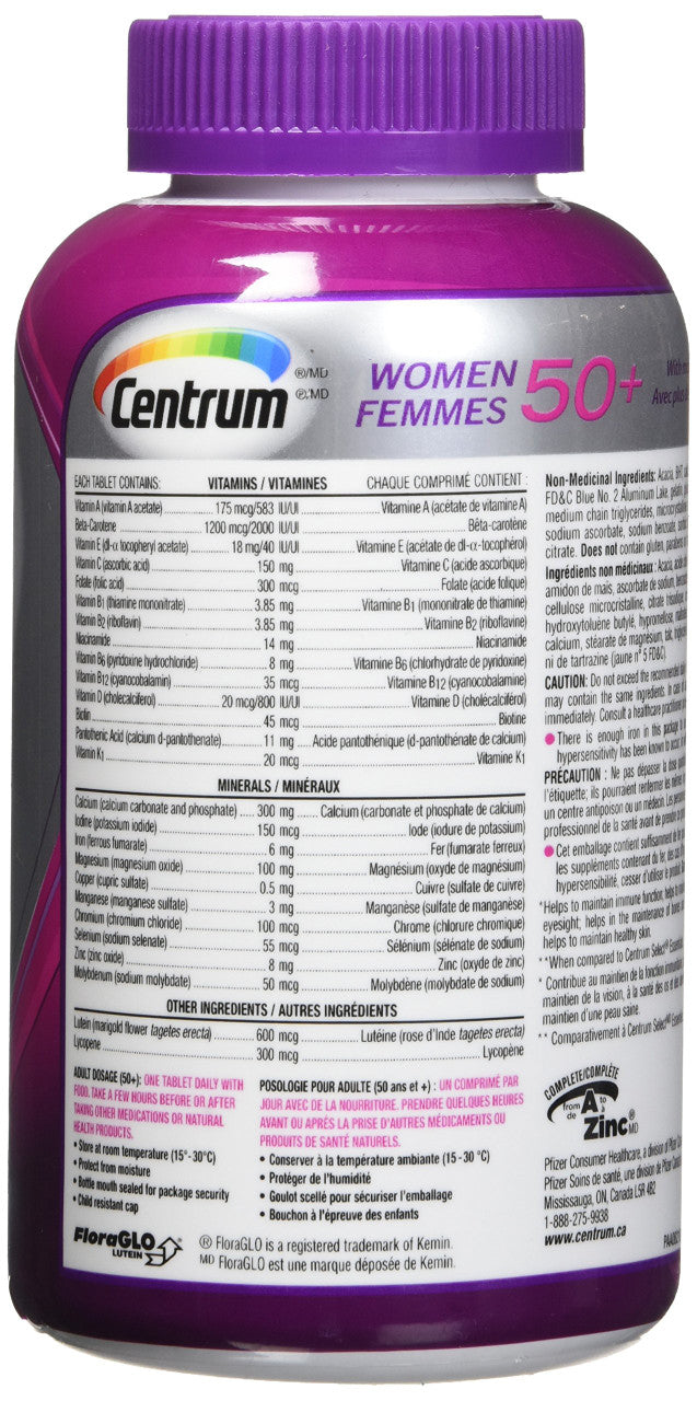 Sentum Supplement Centrum Multivitamin/Mineral Supplement for Women 50+, 250 tablets