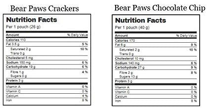 Bear Paws Bite-Sized Cheddar Crackers 180g, with Bear Paws Chocolate Chip 240g {Imported from Canada}