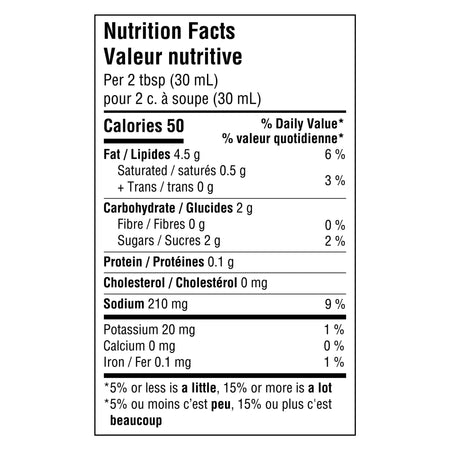 Kraft Zesty Italian Dressing 425ml/14.4 oz., Bottle, nutrition facts label