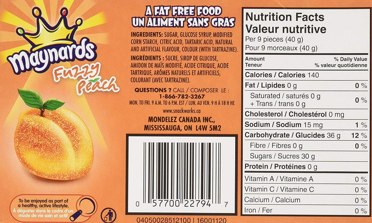 Maynards Fuzzy Peach Candy Boxes, 100g/3.5oz, 12pk {Imported from Canada}