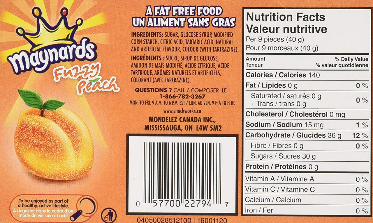 Maynards Fuzzy Peach Candy Boxes, 100g/3.5oz, 12pk {Imported from Cana