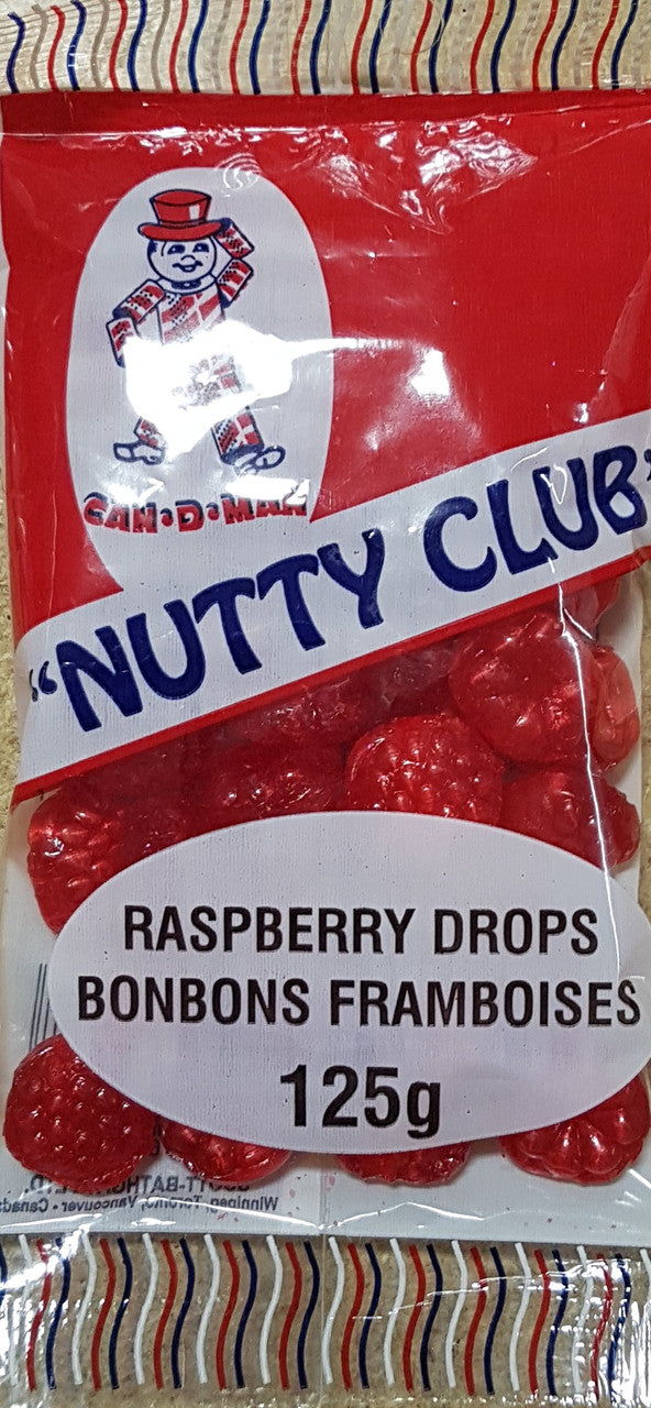 Nutty Club Raspberry Drops Candy 125g/4.4 oz.,  {Imported from Canada}