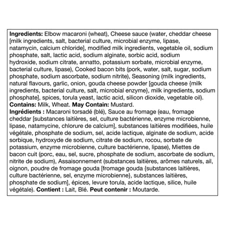 Ingredients list for KD Kraft Dinner Deluxe CREAMY SMOKEHOUSE Mac & Cheese, 356g on a white background