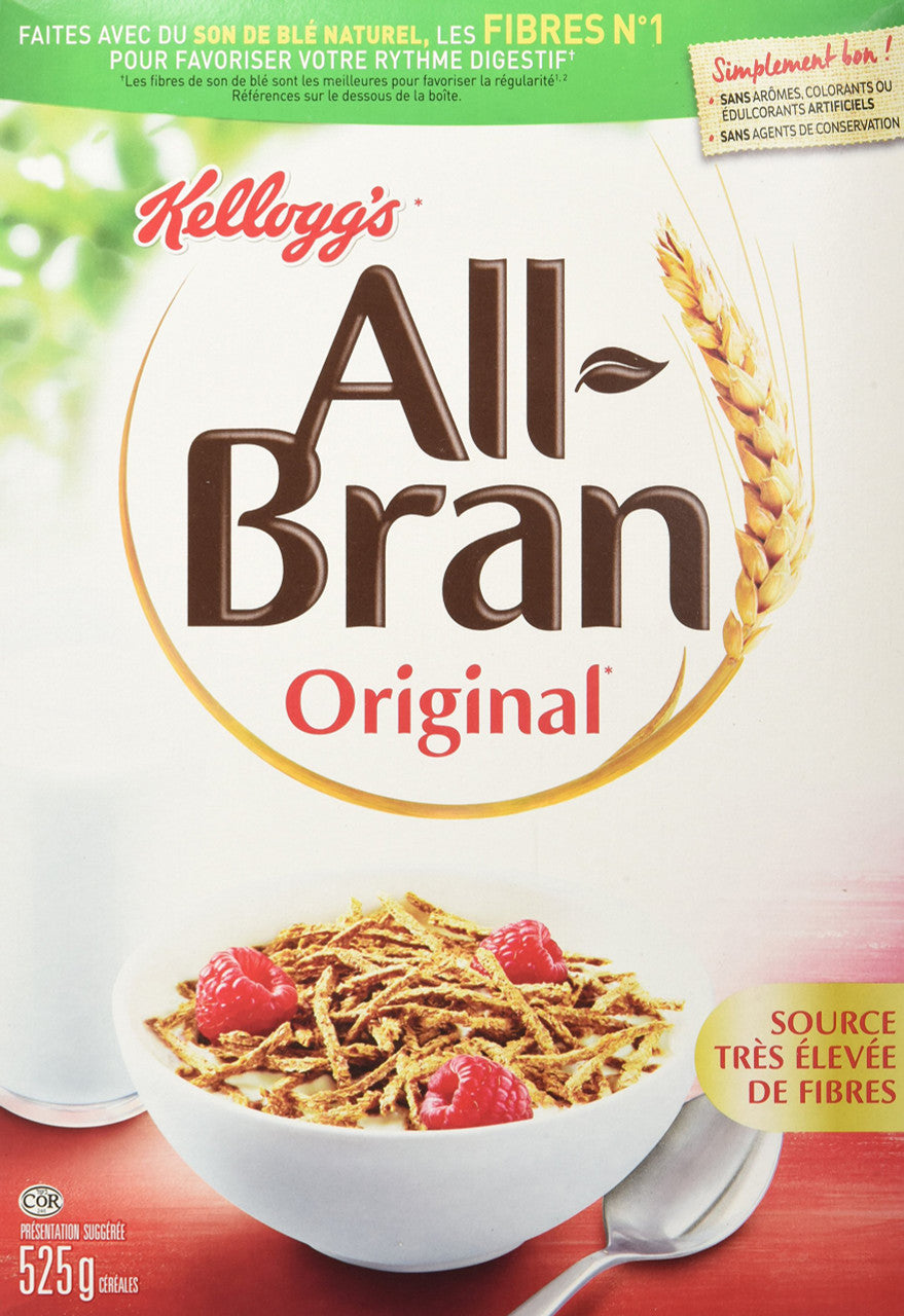 Kellogg's All Bran Original Cereal, 525g/18.5oz, (Imported from Canada)