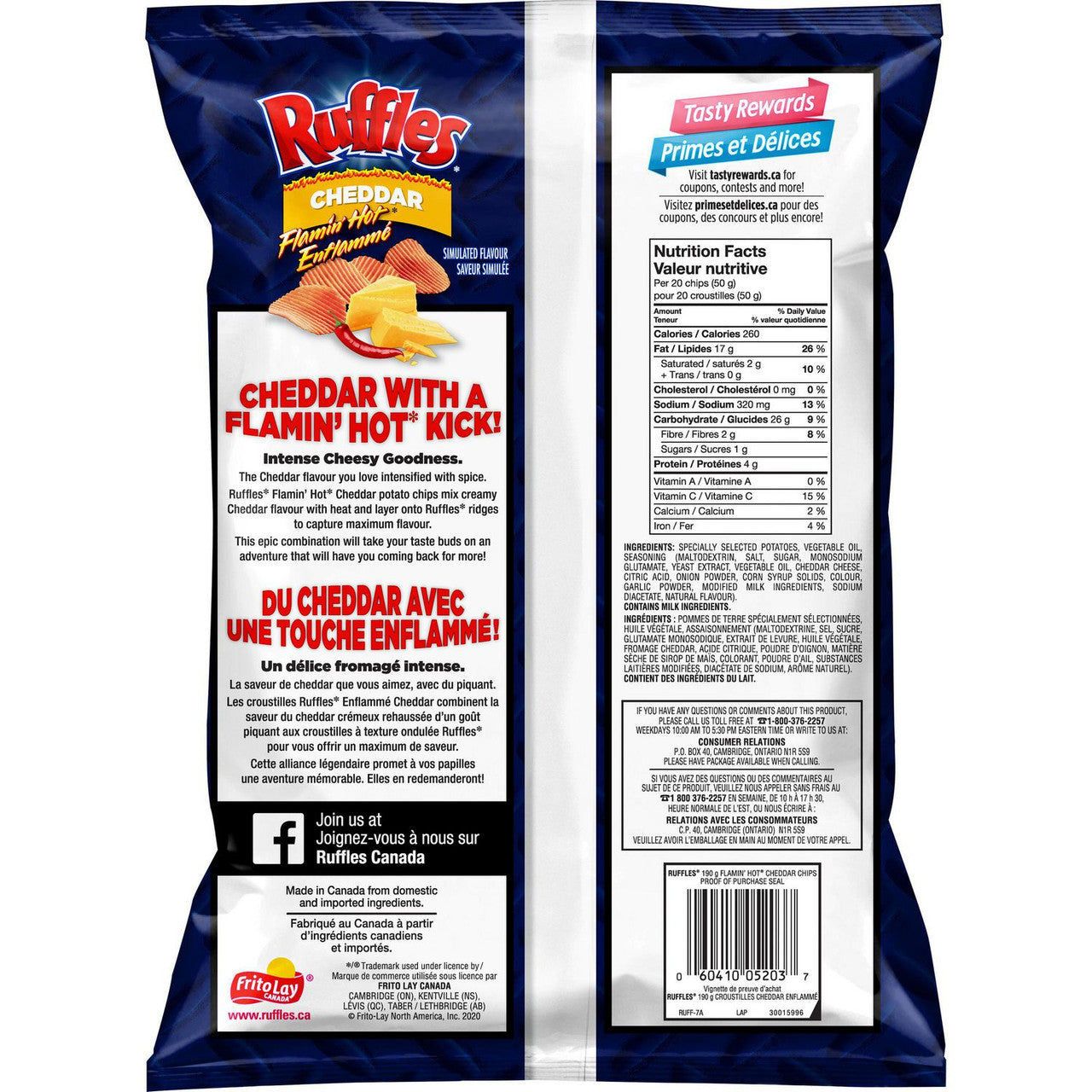 Ruffles Flamin' Hot Cheddar Potato Chips, 190g/6.7 oz., {Imported from Canada}