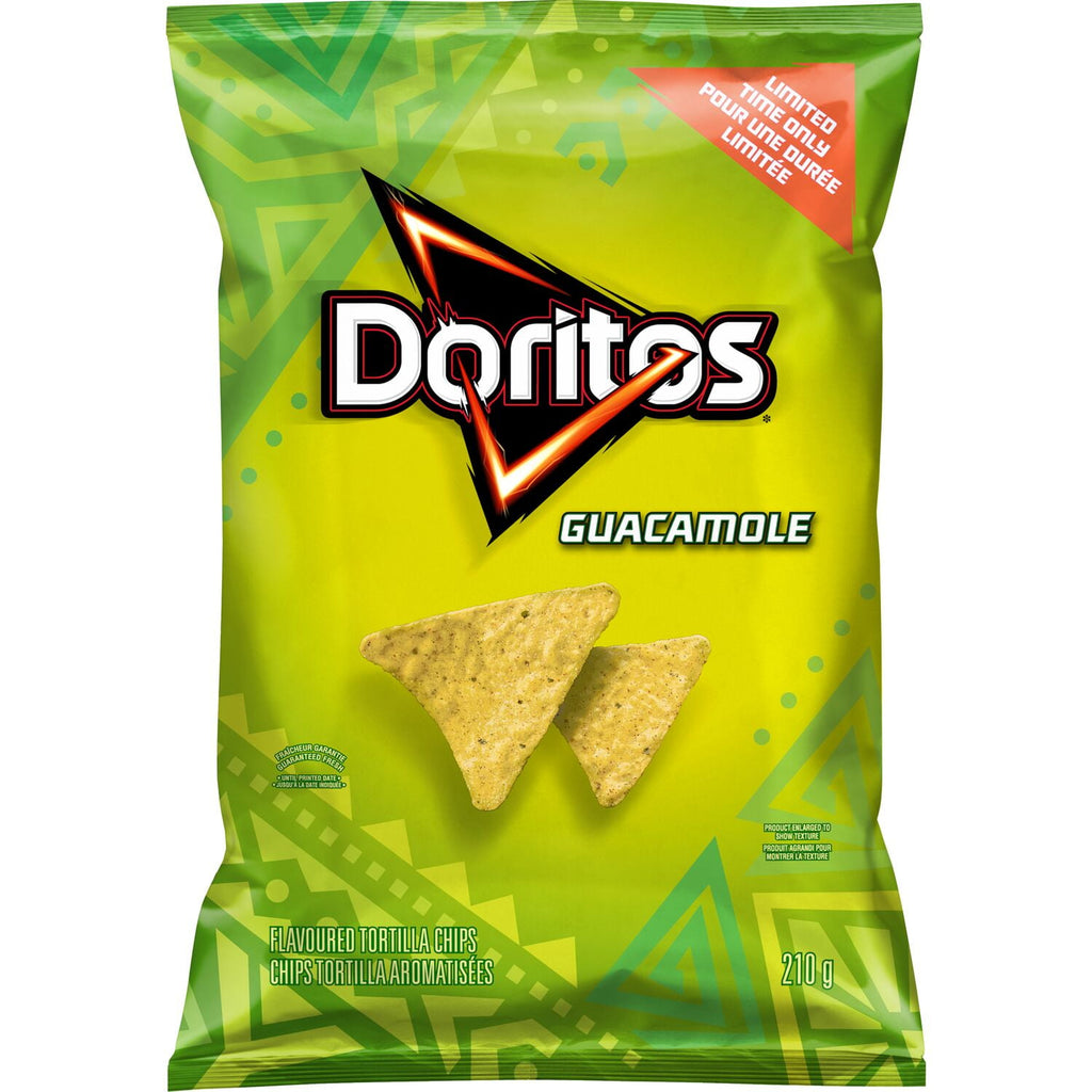 Doritos Guacamole chip bag with green and yellow design