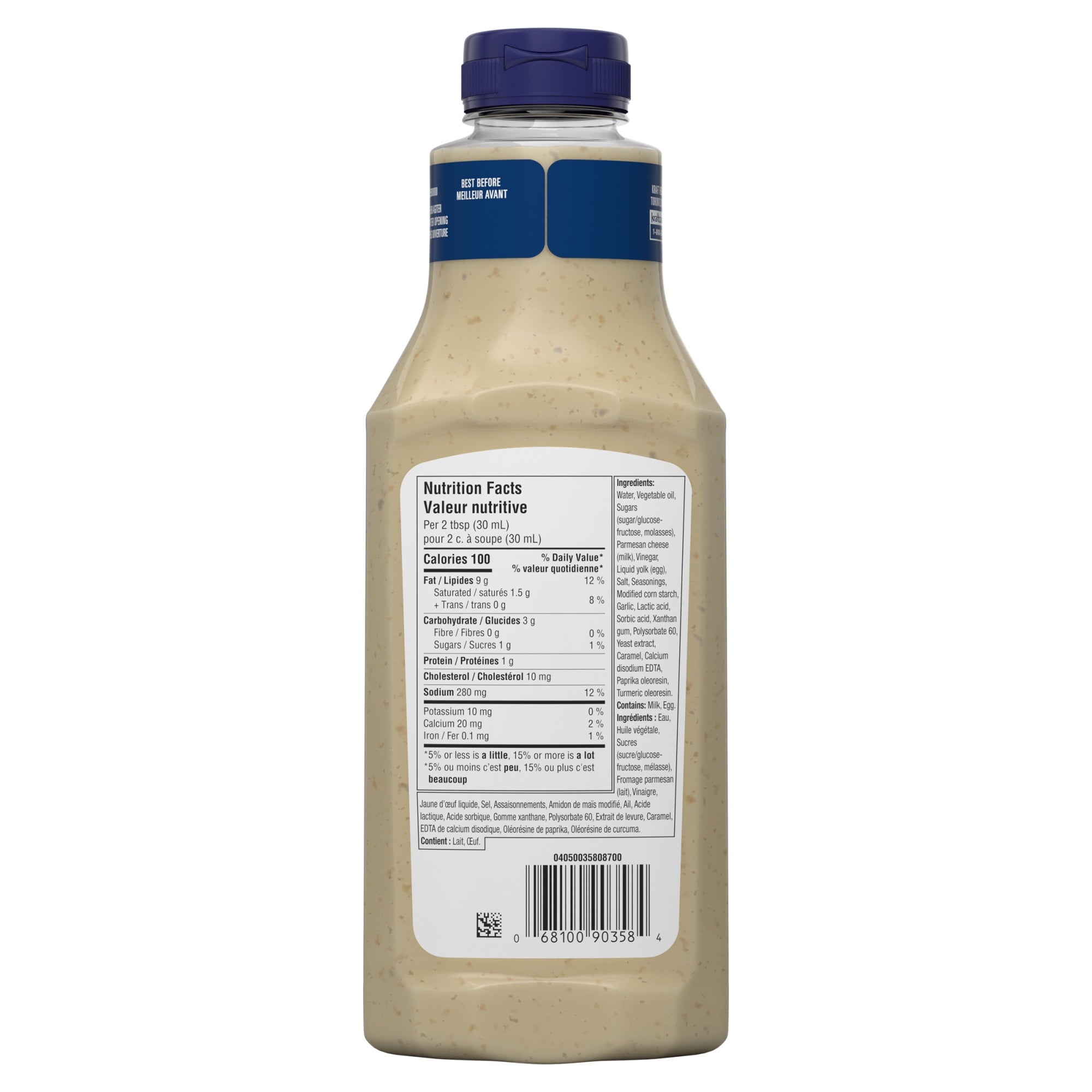 Kraft Creamy Caesar Dressing 425ml/14.4 oz., Bottle, back of bottle