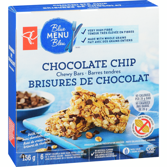 President's Choice Blue Menu Chocolate Chip Chewy Bars, 156g/5.5oz., {Imported from Canada}