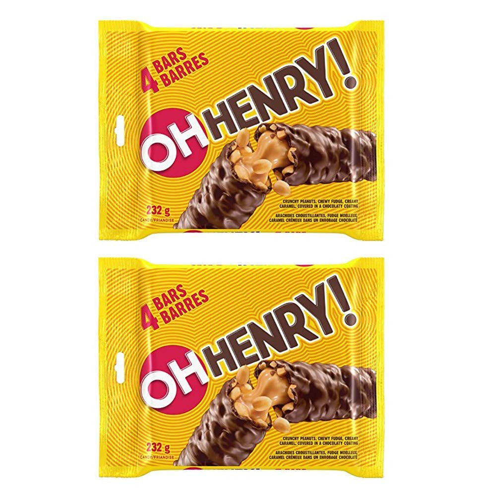 Oh Henry! 4 Full Sized Chocolate Candy Bars, 232g/8.18oz 2-Pack {Imported from Canada}