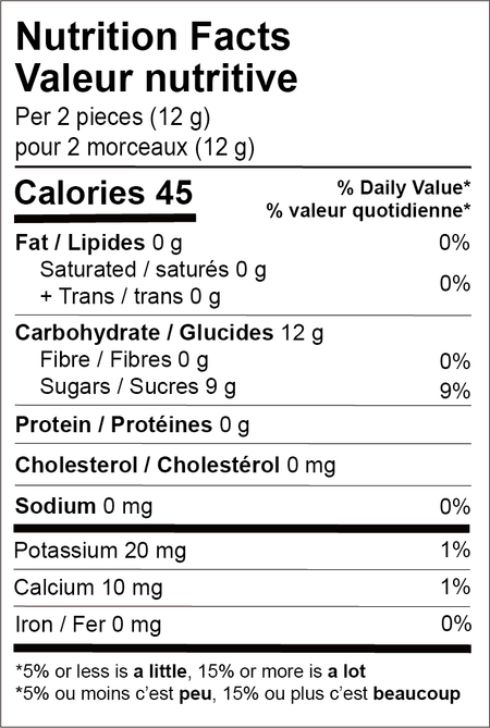 Pollipop Maple Flavored Hard Candy, 108g/3.8 oz. - Nutrition Facts Label