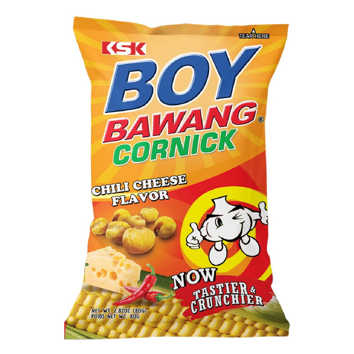 Boy Bawang Cornick Chili Cheese Flavored Fried Corn, 80g/2.82 oz. Bag {Imported from Canada}