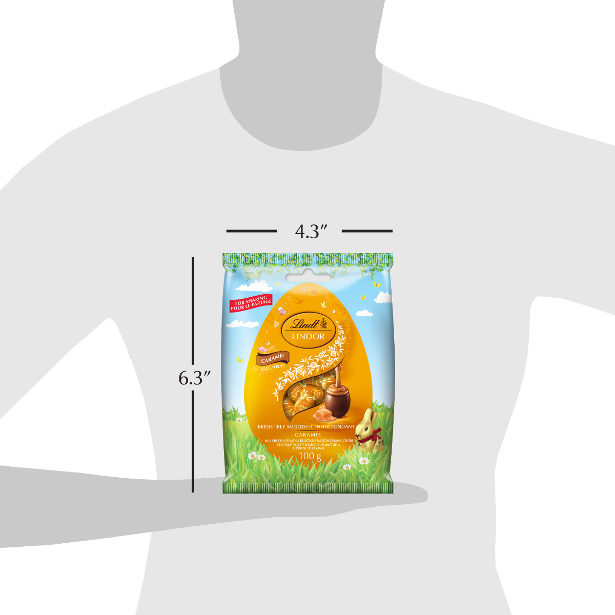 Lindt Lindor Milk Chocolate Caramel Eggs, 100g/3.5 oz. - Size Chart